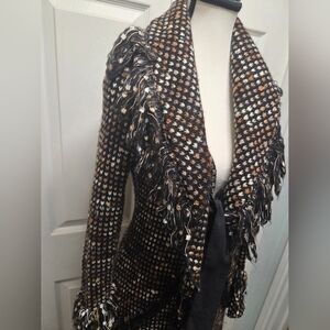 Fringe Ruffle Knit Bell Sleeve Tie Front Tarsiani Milano Long Cardigan